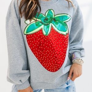 Gray Sweatshirt with Sequin Strawberry Design